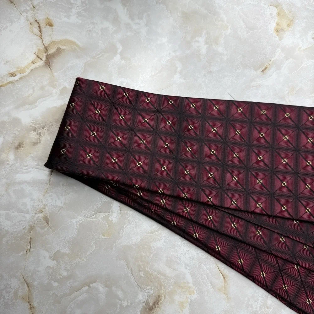 NWOT Jos. A. Bank Silk Tie Burgundy & Black Print 56 1/2